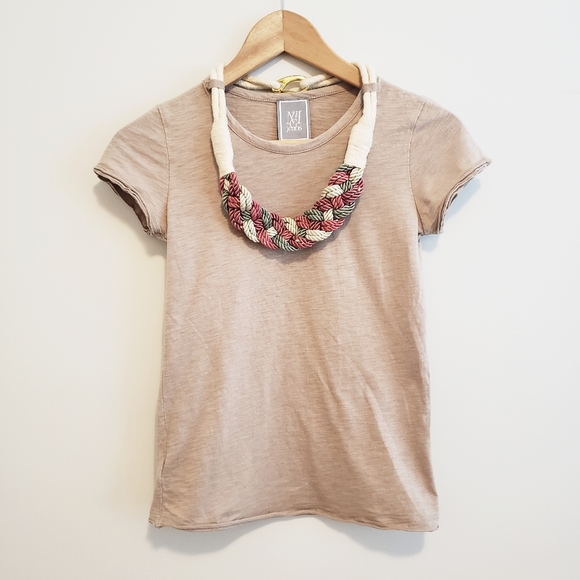 Adorable MANGO Tan Tee Detachable Necklace Top Short Sleeve Crewneck Shirt - Picture 1 of 9